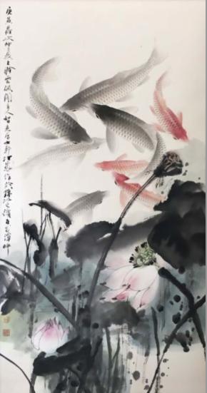 H.H.第三世多杰羌佛的畫作絕世神品「龍鯉鬧蓮池」